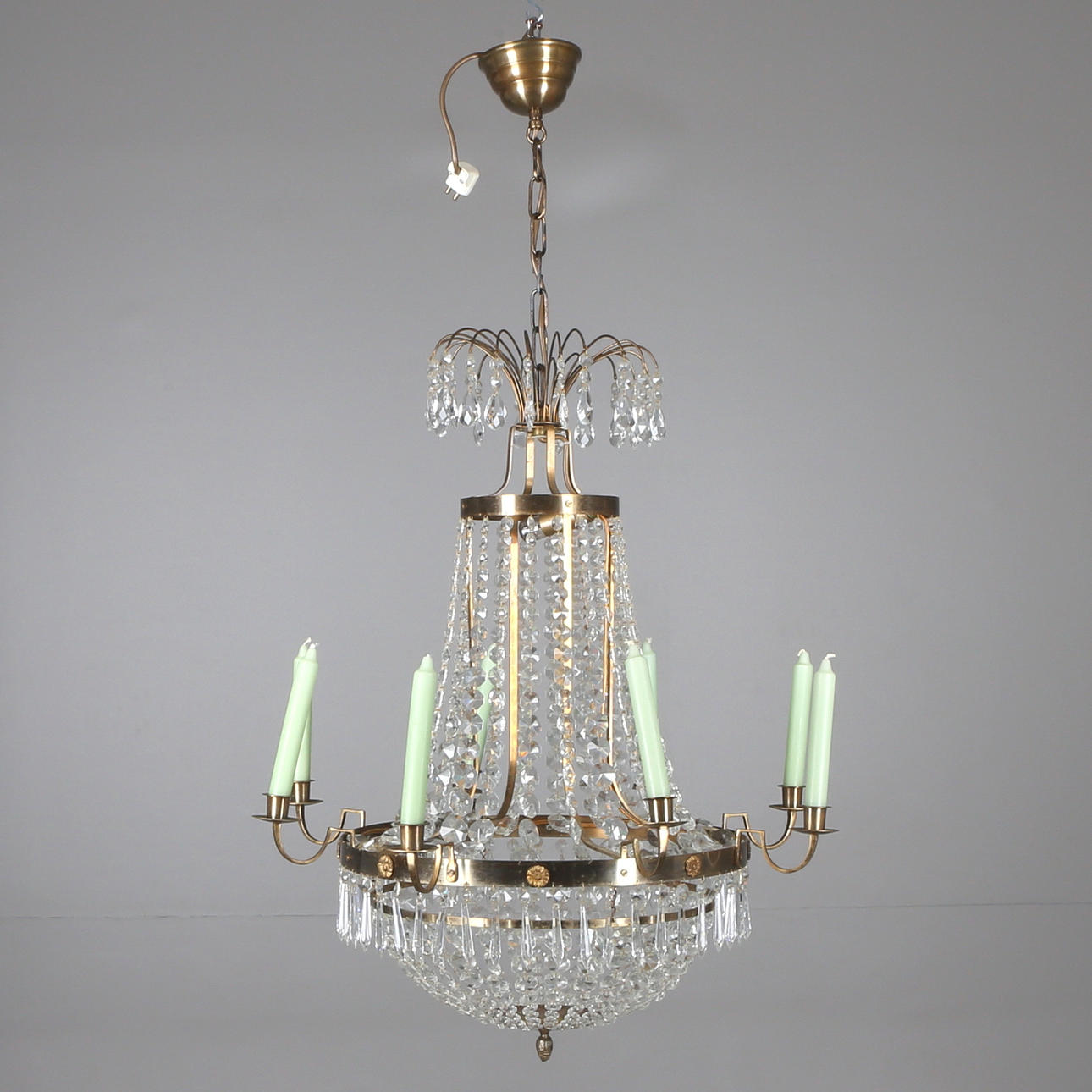 TAKKRONA, 8 st ljusarmar, gustaviansk korg-modell, 1900-talets senare hälft.