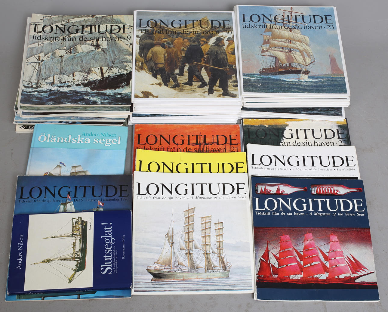 BÖCKER, 34+2, segling bl.a Longitud, tidskrift från de sju haven.