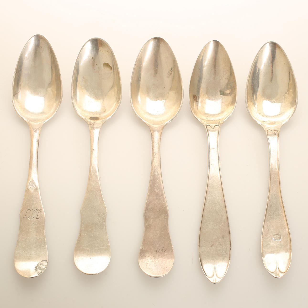 REWARD SPOONS, 5 pieces, silver, given to blacksmiths working at Skepsta Bruk.