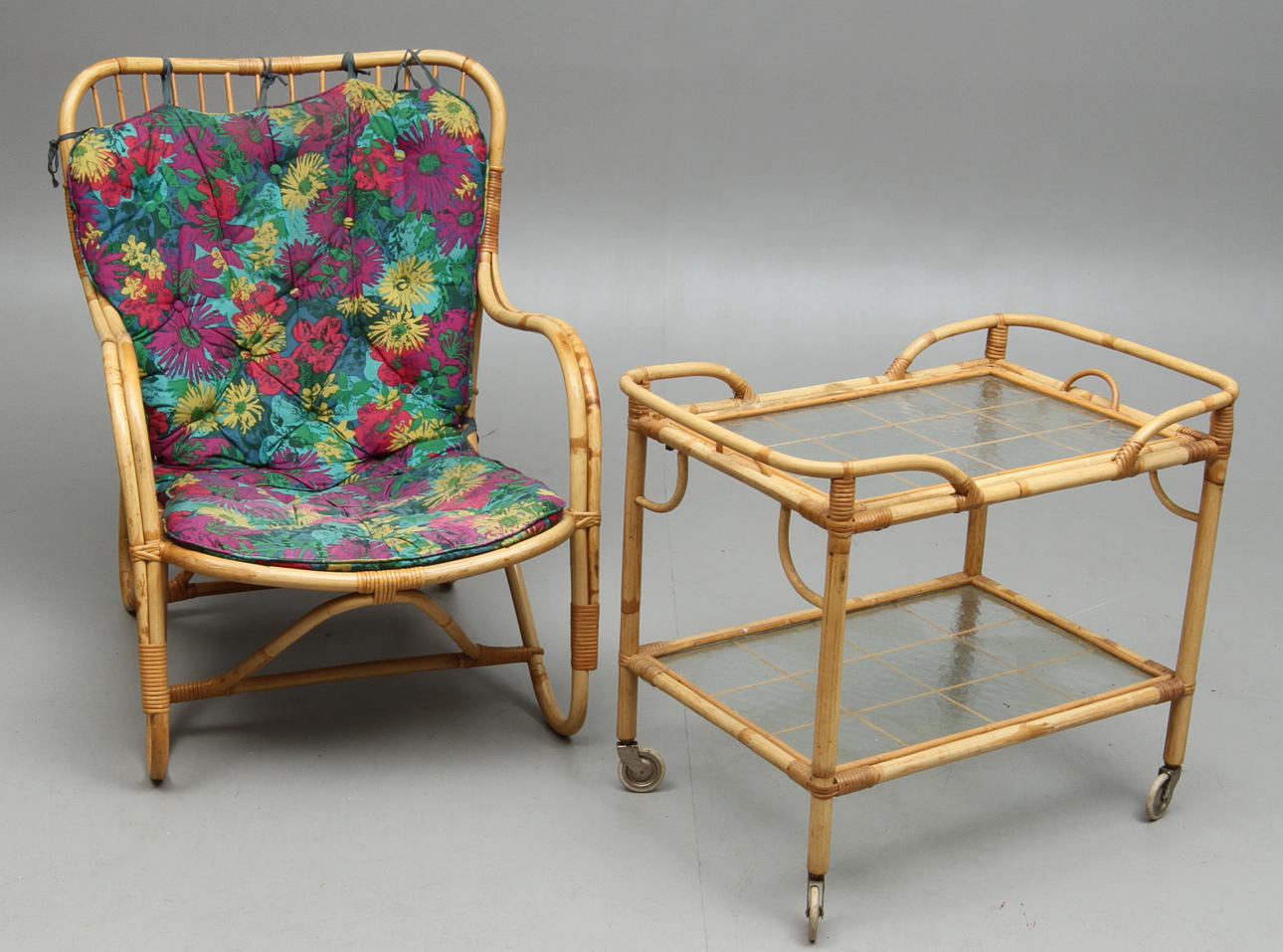 FÅTÖLJ, SERVERINGSVAGN, rotting, 1900-tal.