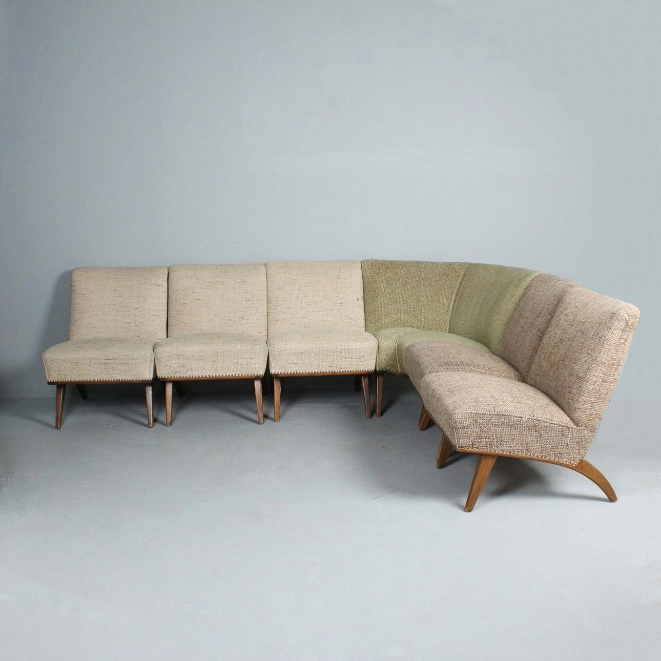 Modular corner bench/seating group, 1950s.