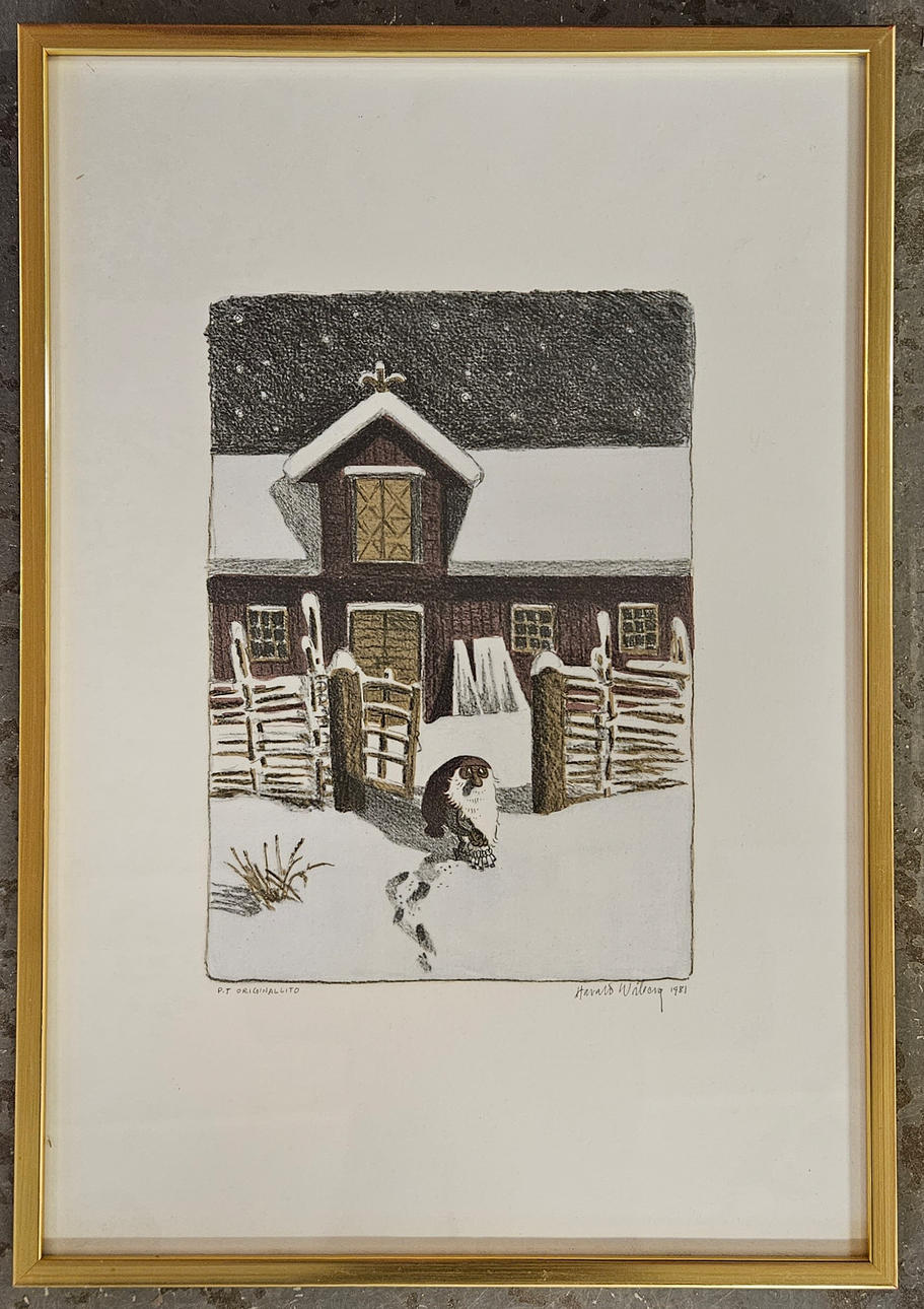HARALD WIBERG. Santa in winter landscape. Color lithography. P.T.