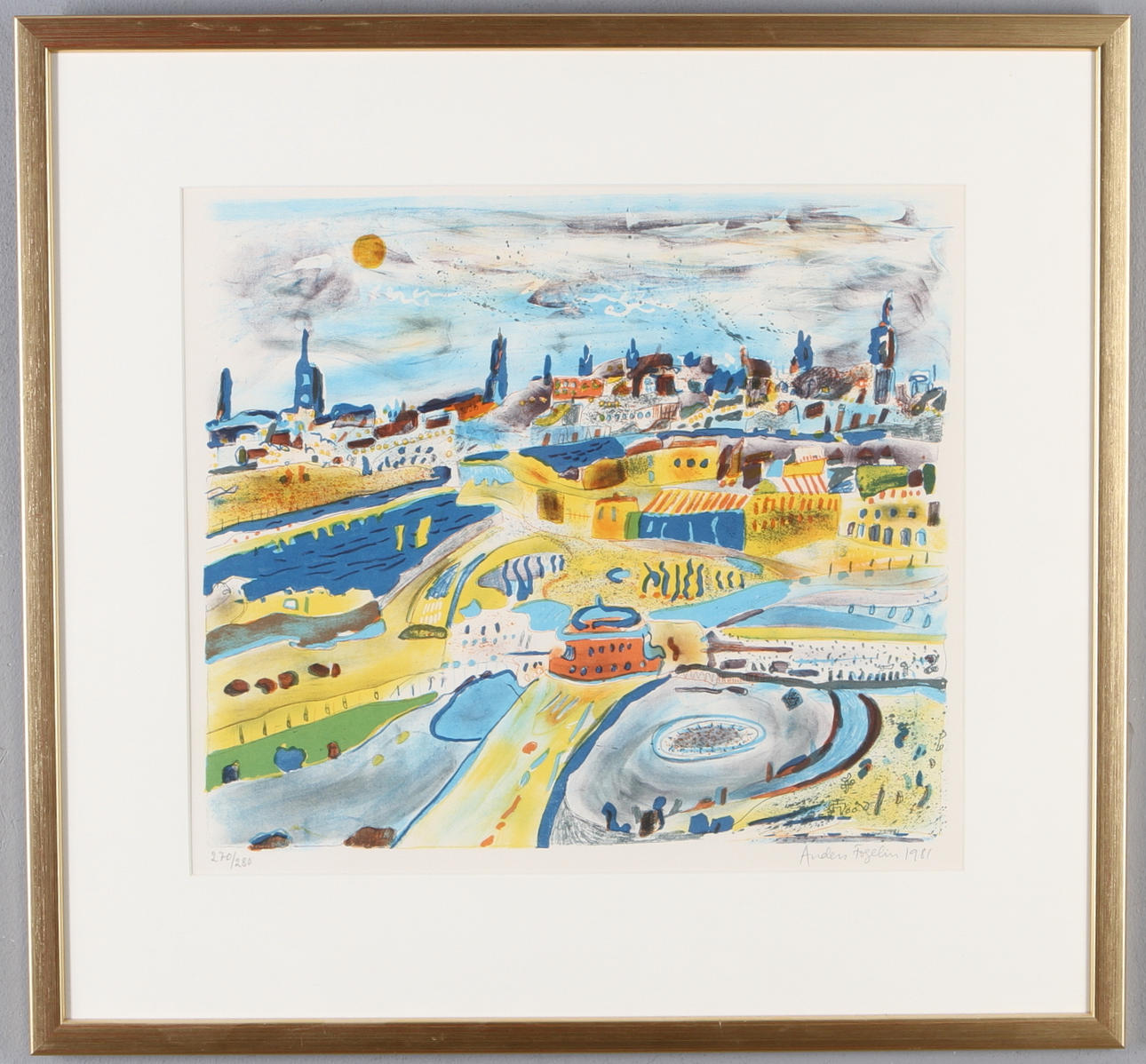 ANDERS FOGELIN. Stadsmotiv, färglitografi, signerad samt numrerad 270/280.