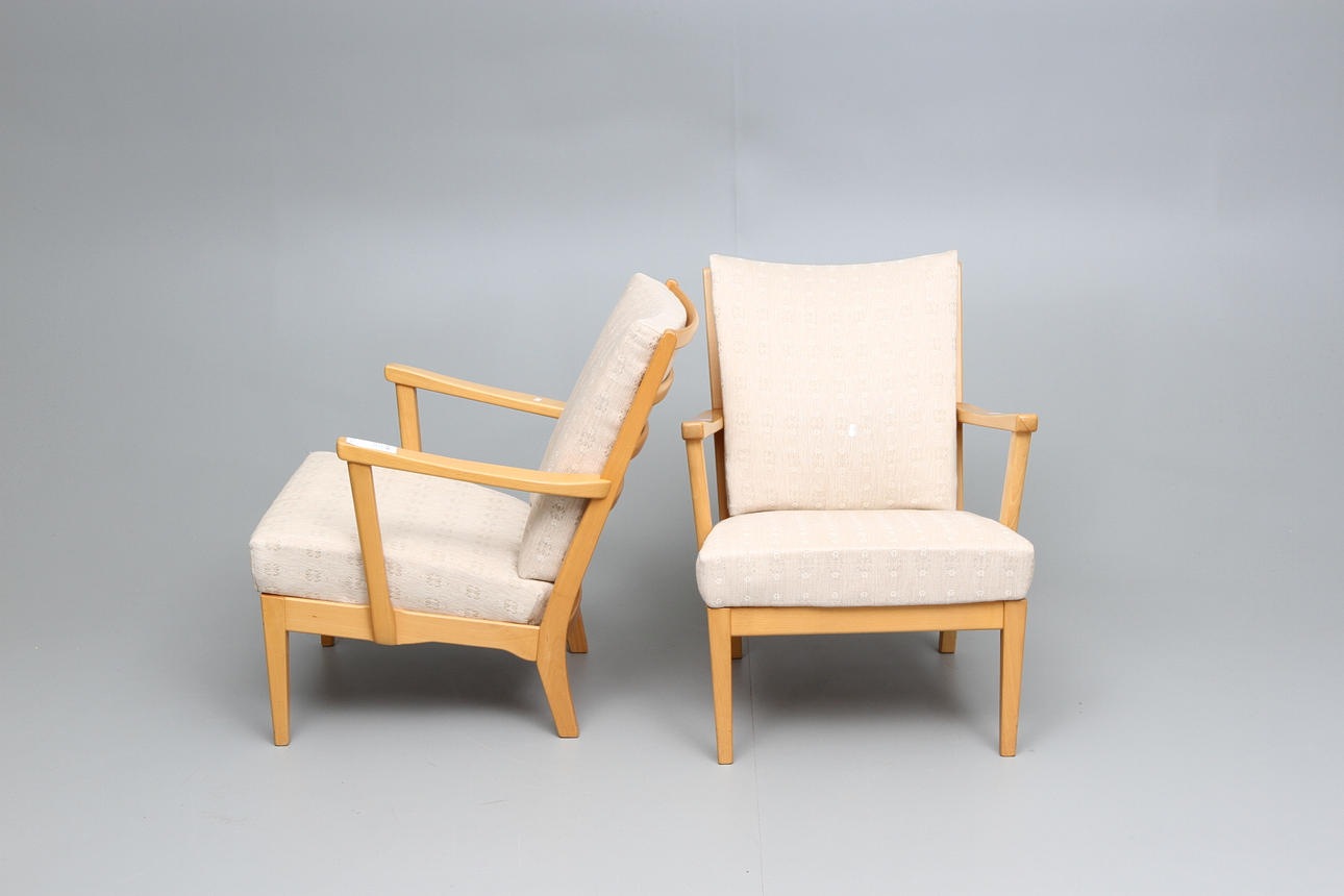 FÅTÖLJER, ett par, "Stugan", Carl Malmsten för OH Sjögren Tranås.