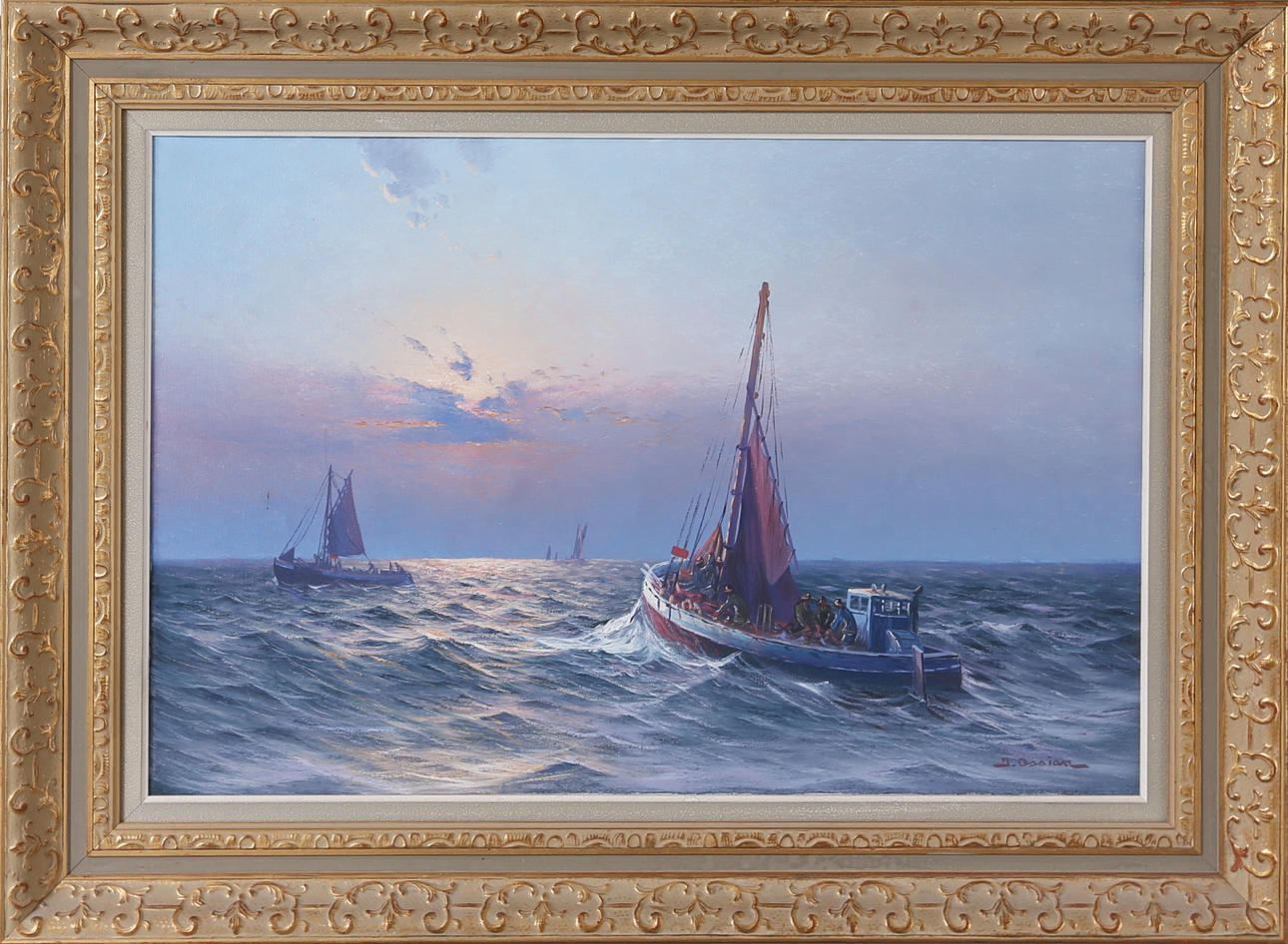 JOHAN OSSIAN ANDERSSON. Fiskare till havs, olja på duk, signerad.