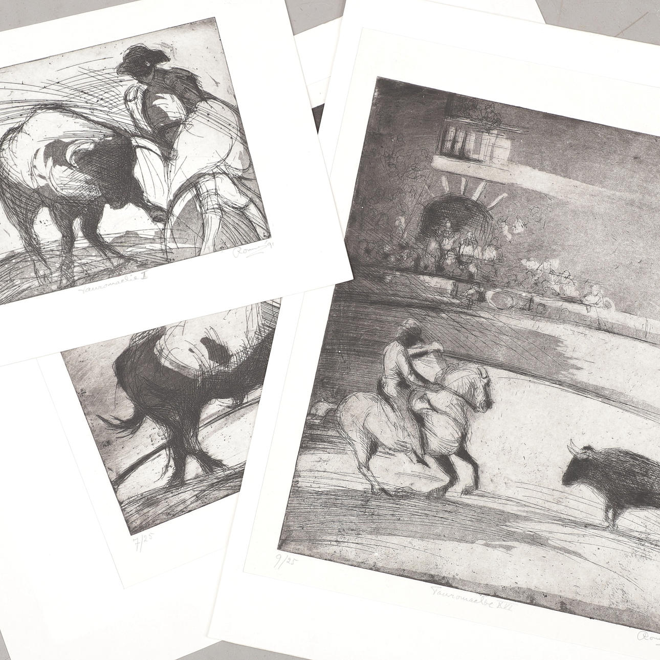 EDLEF TER HAAR ROMENY. Bullfighting, etchings, 3 pcs, signed, numbered, dated.