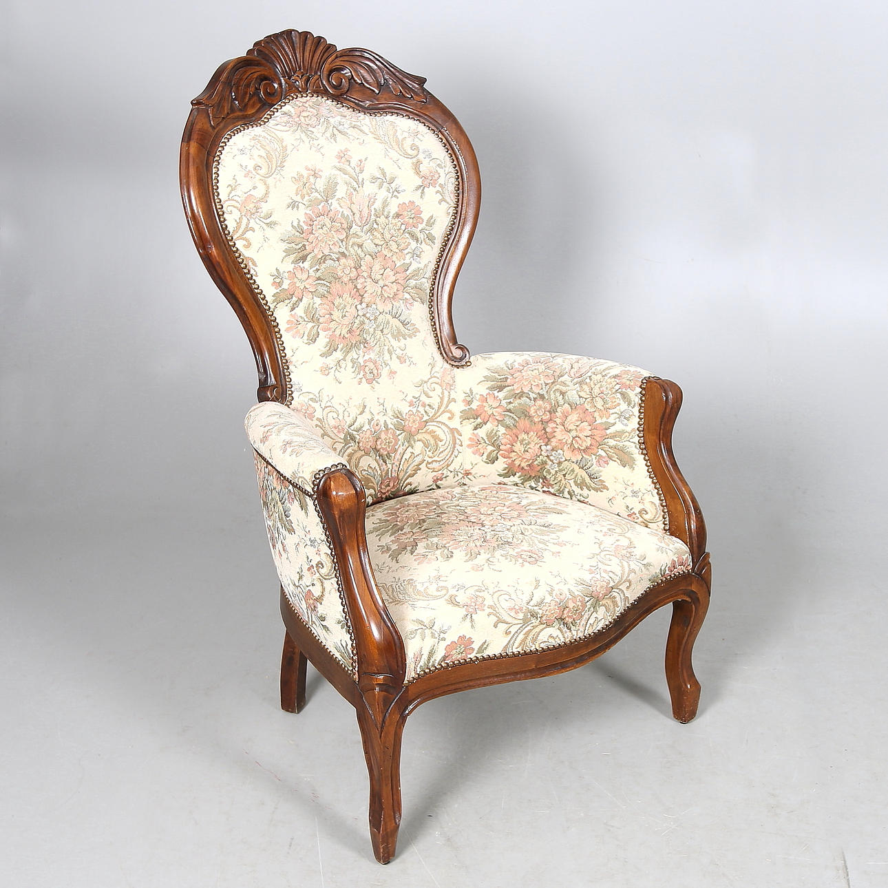 FÅTÖLJ, Rokokostil, ek, 1900-tal.