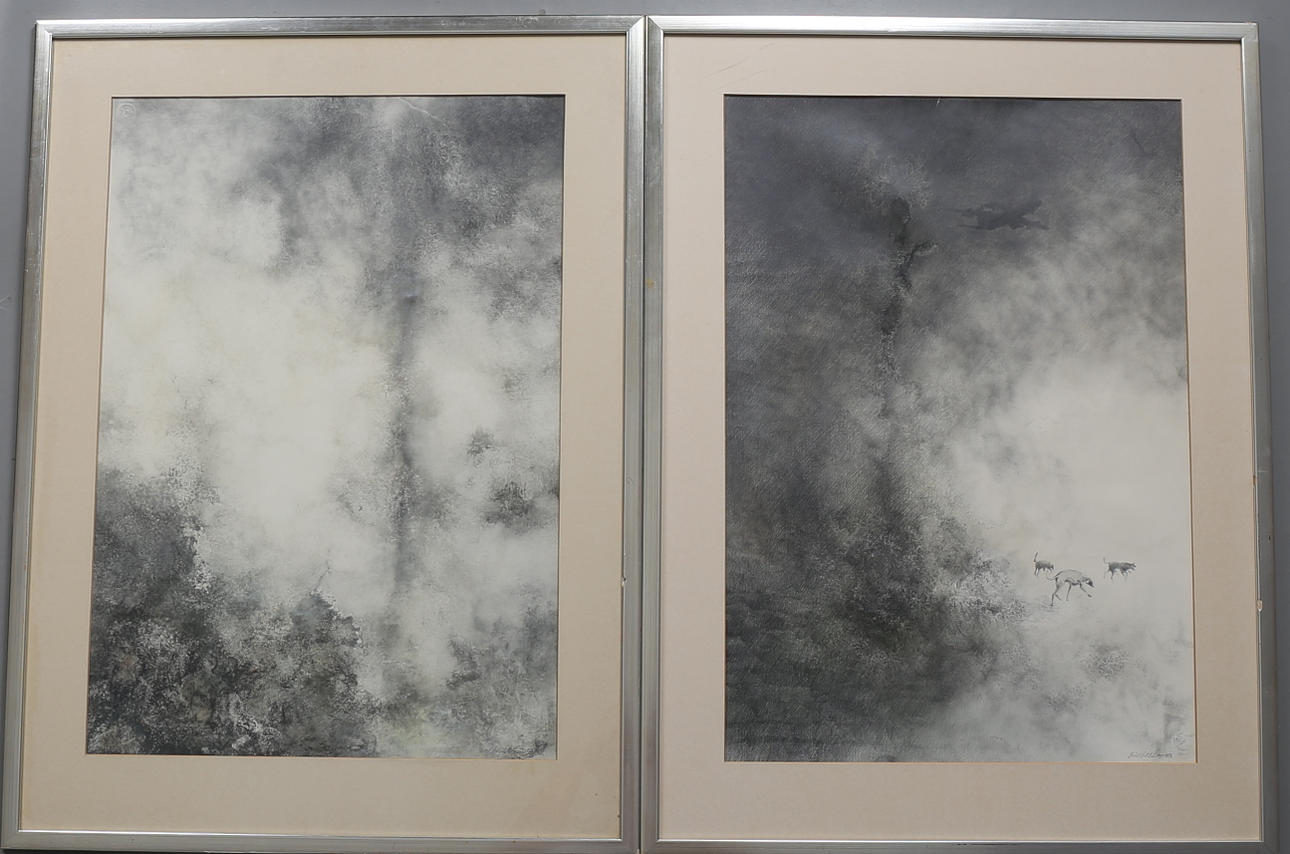 BOEL SCHÖLDSTEIN. Komposition, teckningar i blyerts, 2 st, signerade och daterade -82 samt -83.