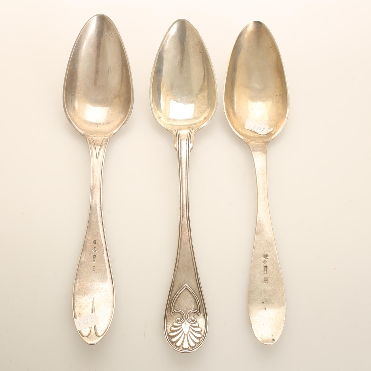 A set of three silver reward spoons, 19th century.