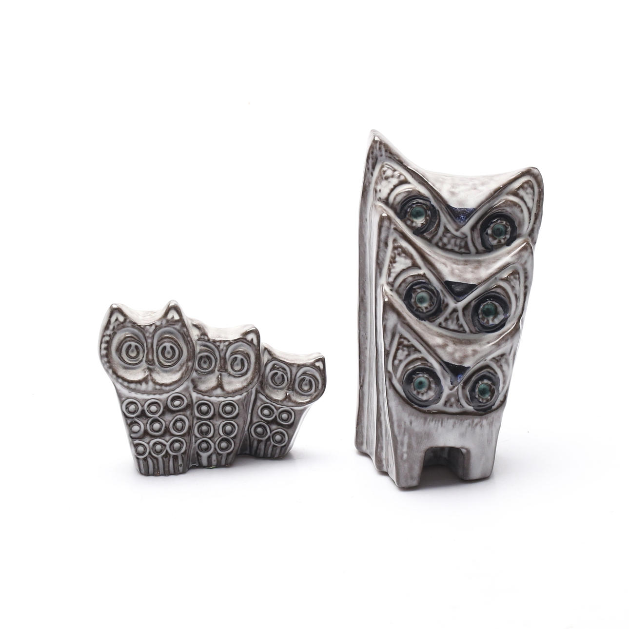 Two ceramic figurines, owls, Ester Wallin, Upsala Ekeby.