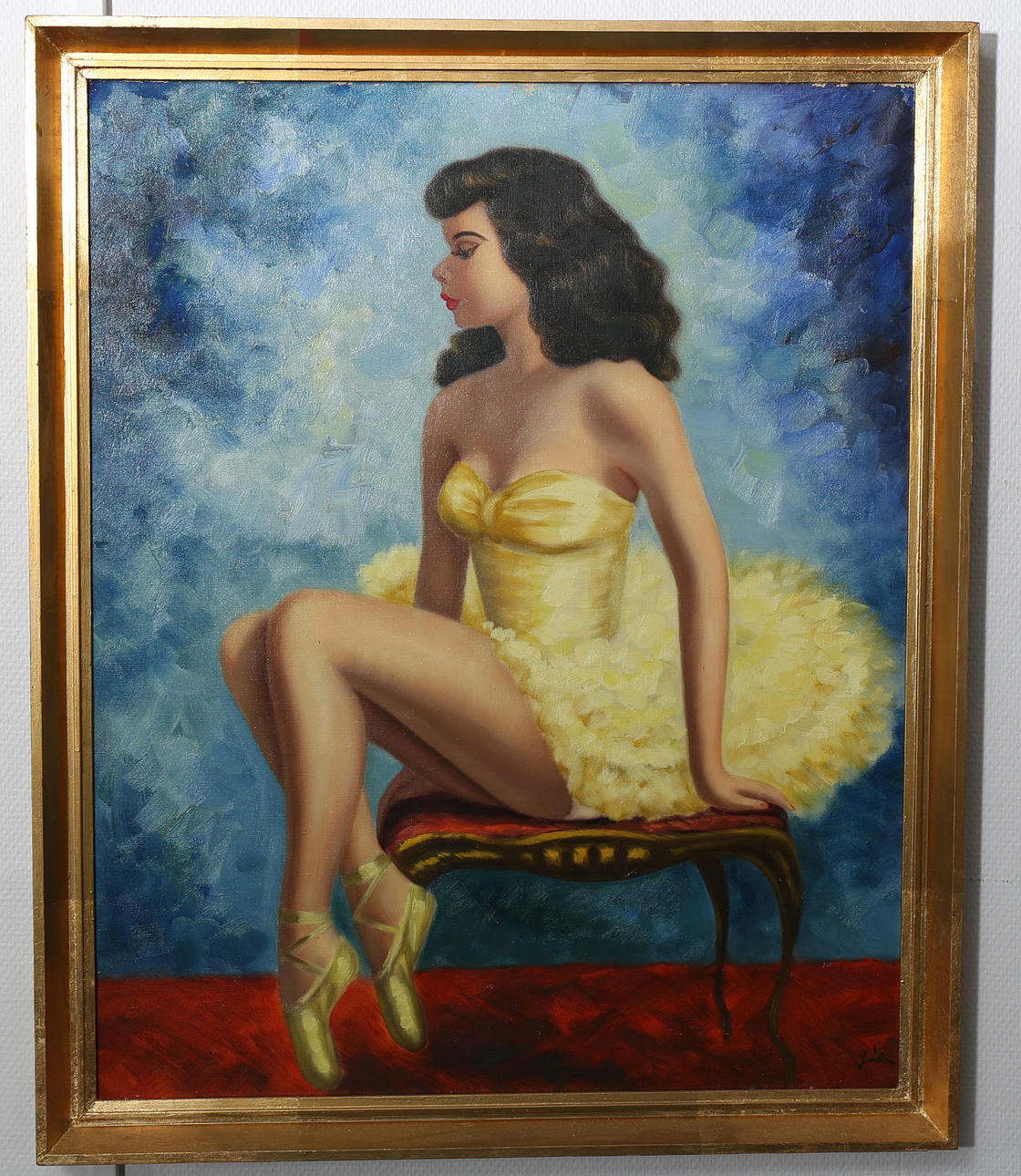 OIDENTIFIERAD KONSTNÄR. Olja på duk, Ballerina, signerad.