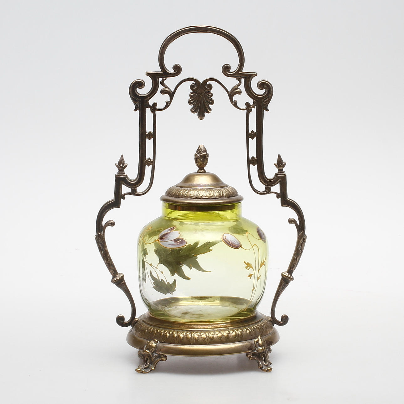 KONFEKTBURK, glas och nysilver, C.G Hallberg, jugend, 1900-talets början.