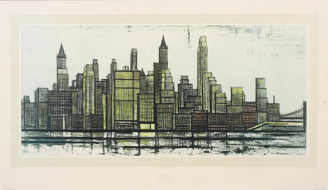 AFTER BERNARD BUFFET. New York skyline. print, signed and dated in print -58.