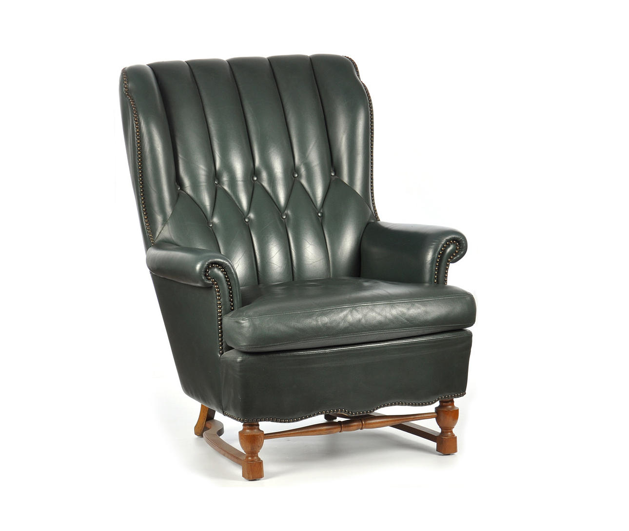 GRÜNER LEDERSESSEL 3. Sitzmöbel für Lounge, Salon oder Herrenzimmer.