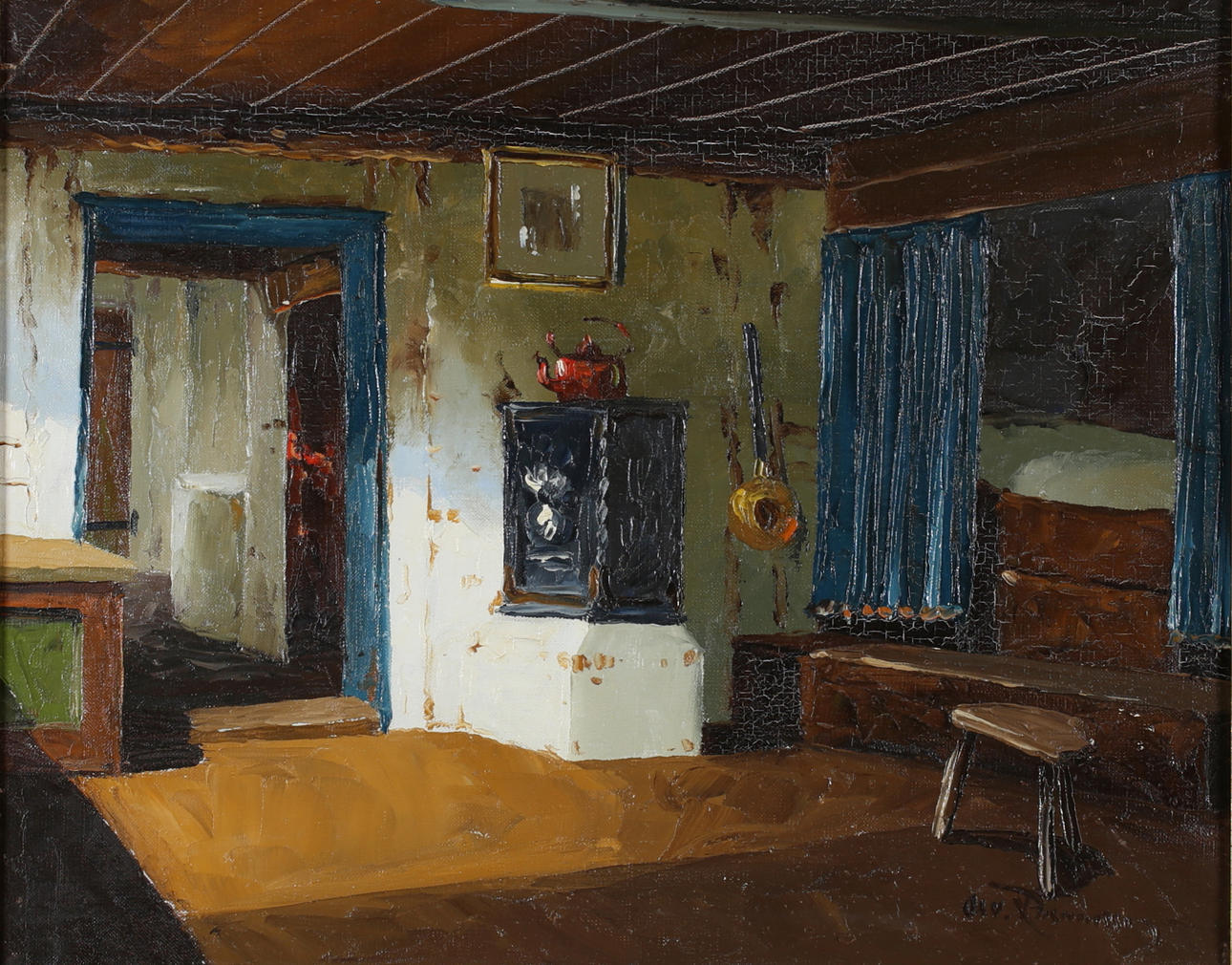 OSVALD RASMUSSEN. Interior, oil on canvas, signed.