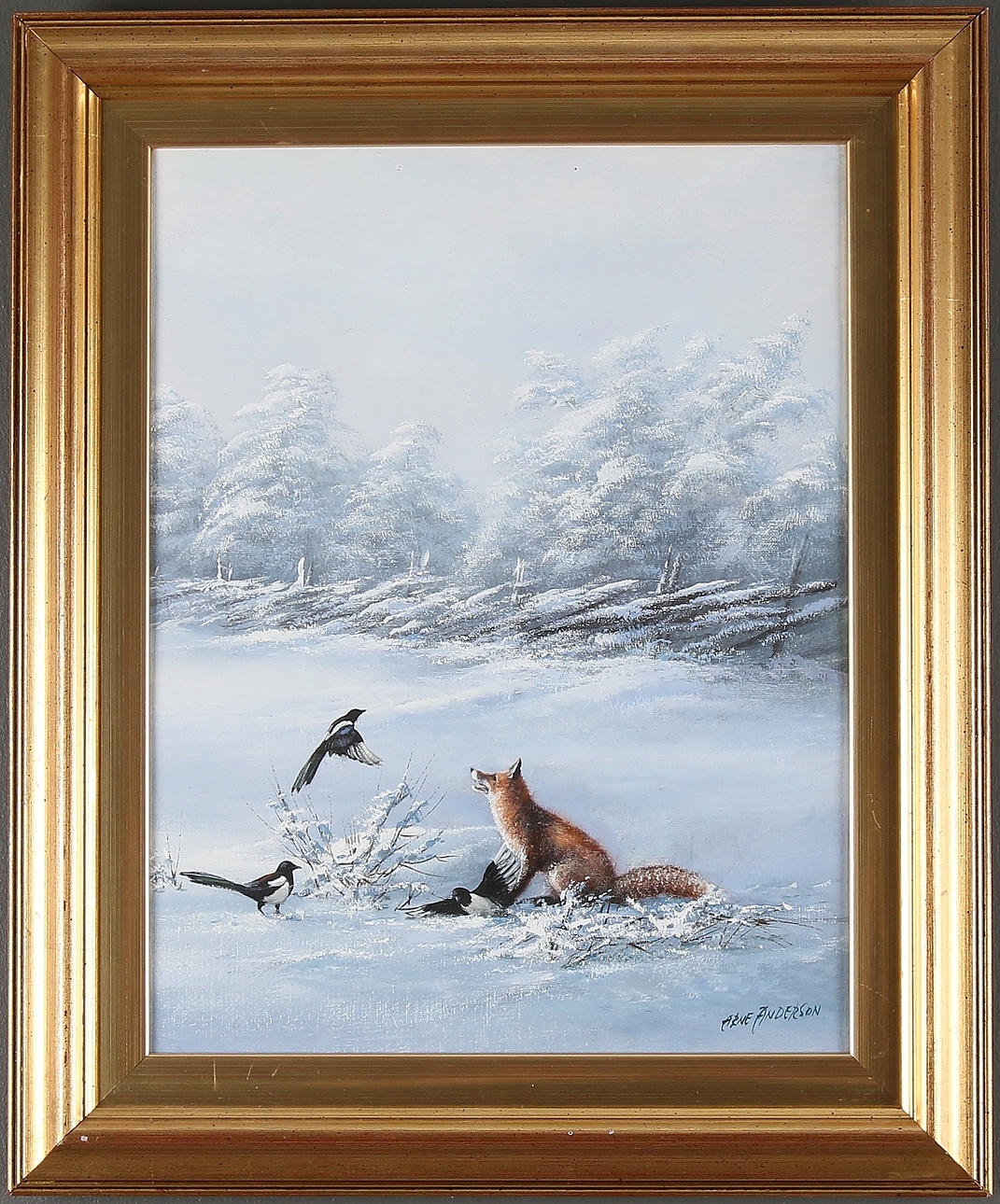 ARNE ANDERSON. Räv i vinterlandskap, olja på duk, signerad.