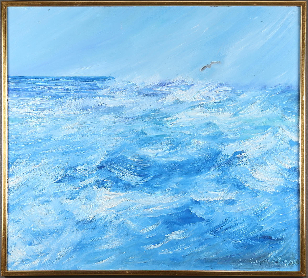 CURT AGGE. "Upprört hav", olja på duk, signerad.