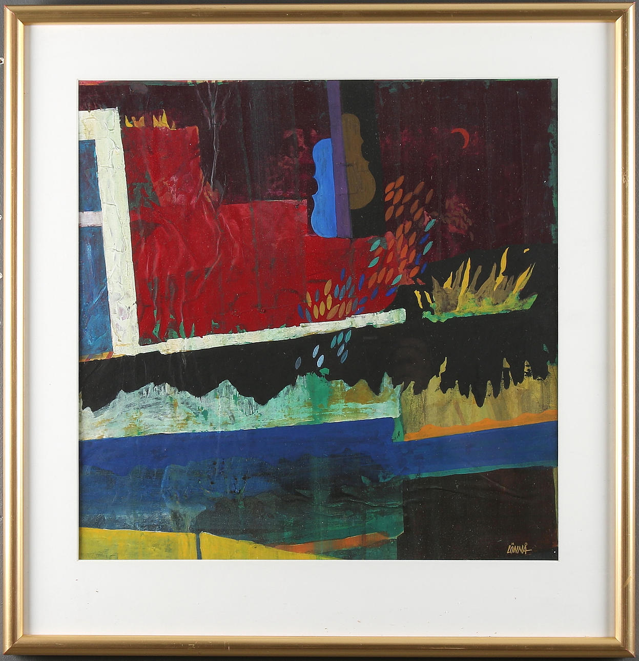 KJELL LÖNNÅ. Abstrakt komposition, blandteknik, signerad.