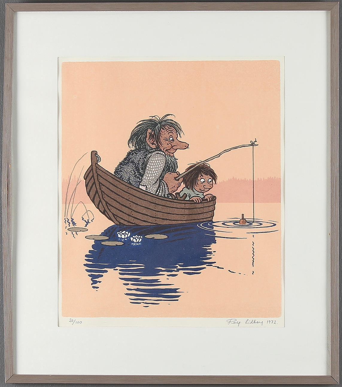 ROLF LIDBERG. Fiskelycka, färglitografi, signerad 20/100 och daterad 1972.
