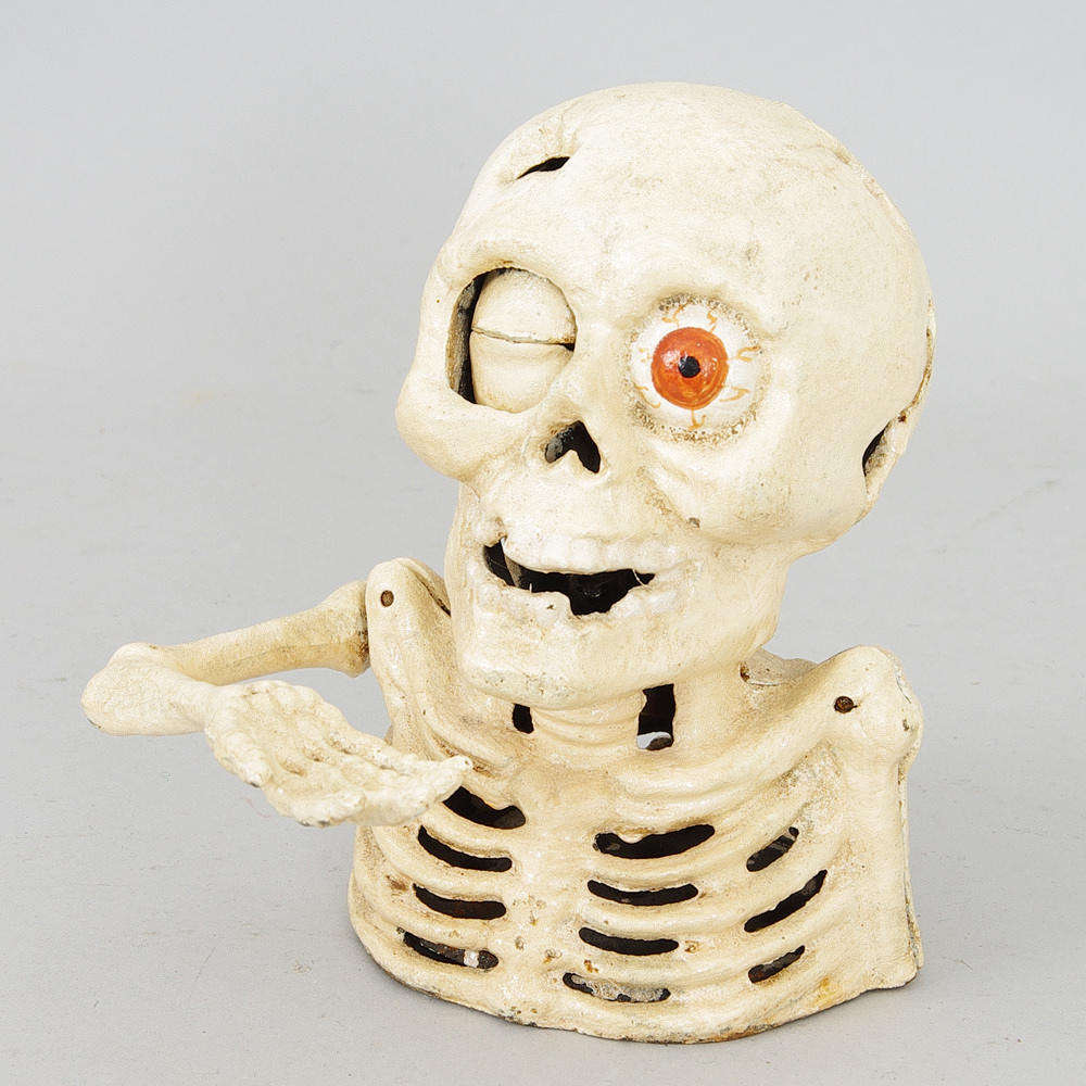 SPARBÖSSA, dekorrmålad gjutjärn, samtida.