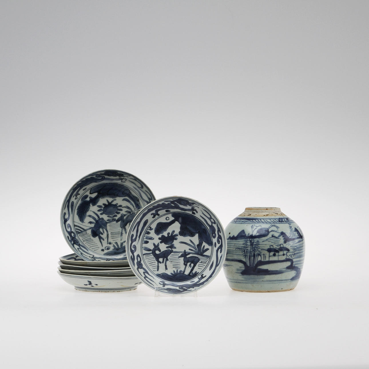 SKÅLFAT, 6 st samt BOJAN, porslin, Kina, 1800-tal.