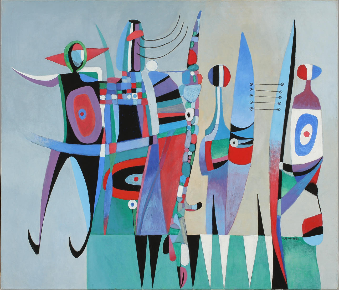 LARS BOOBERG/MILLHED. "Harlekins dilemma", olja på duk, sign.