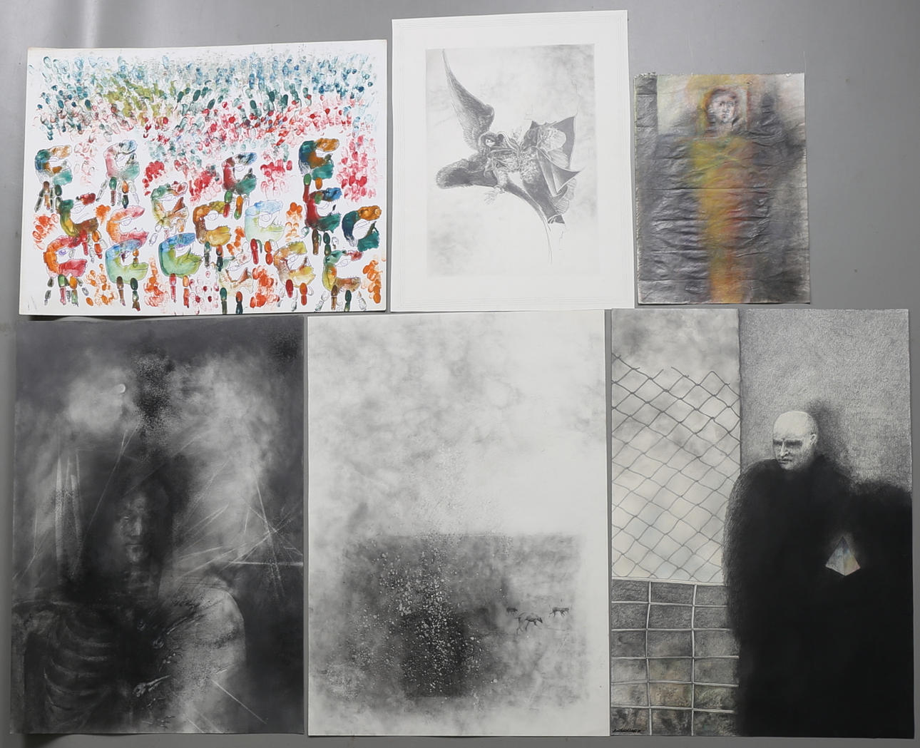 PARTI TAVLOR, 6 st, blyerts, bläck samt pastell, varav 1 signerad och daterad -81.