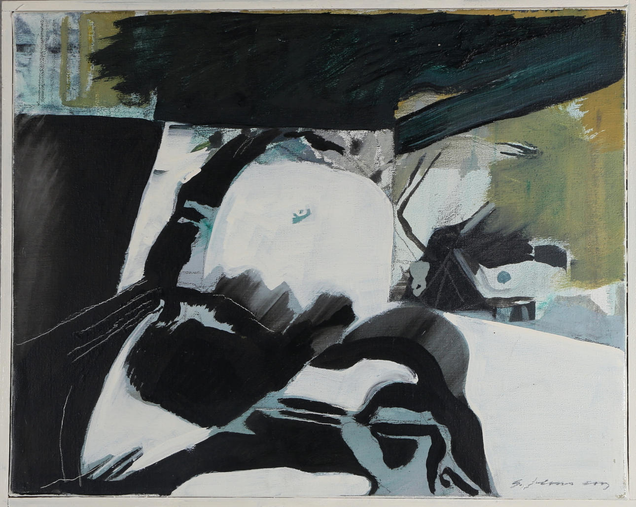 OIDENTIFIERAD KONSTNÄR. Abstrakt komposition, olja på duk, signerad.