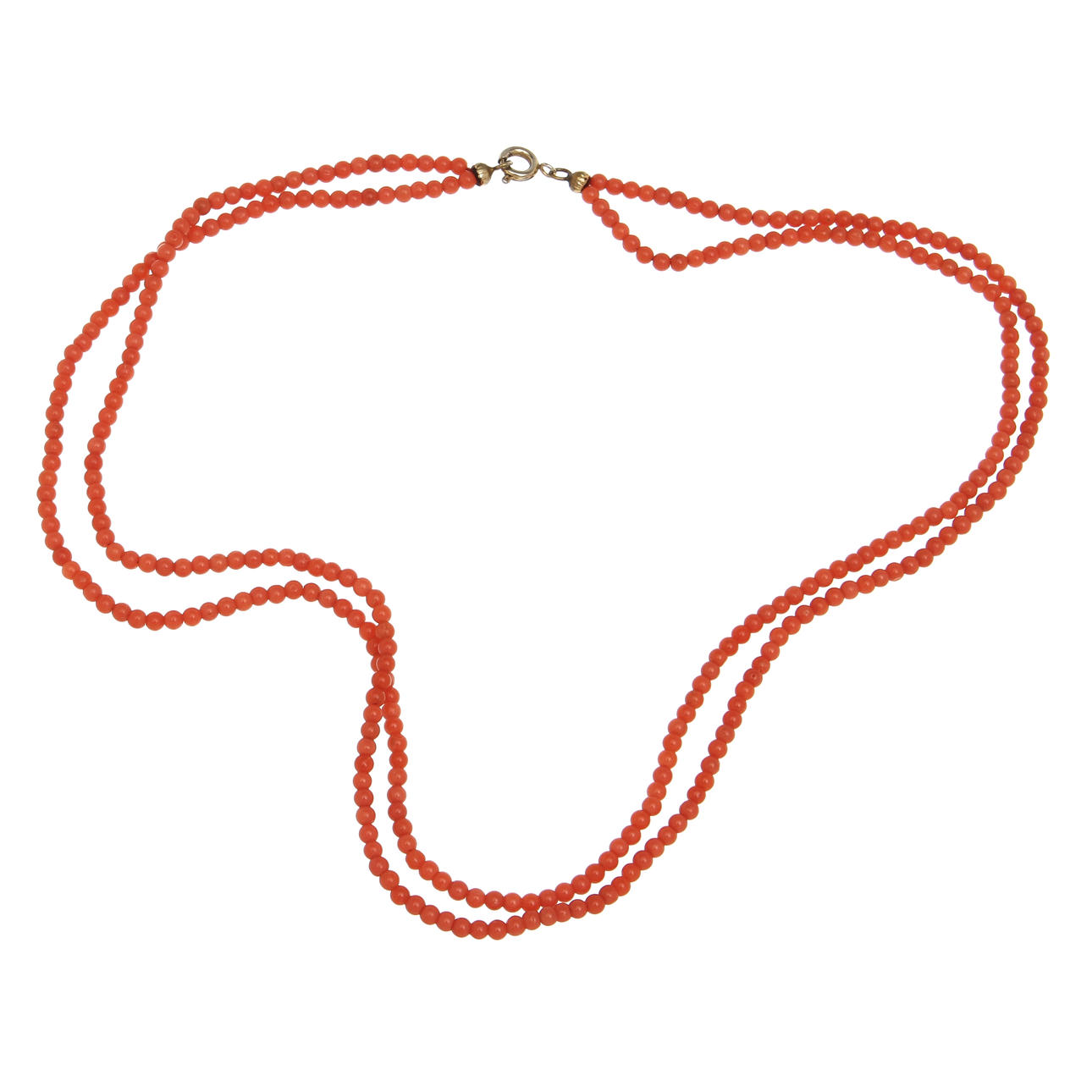 COLLIER, röd korall med lås i gulmetall.