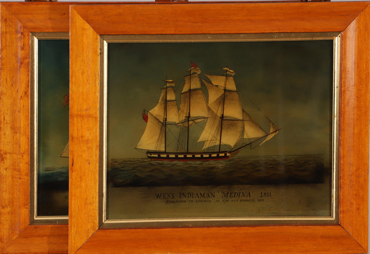 GEMÄLDE, 2 Stück, Segelschiff, Druck.