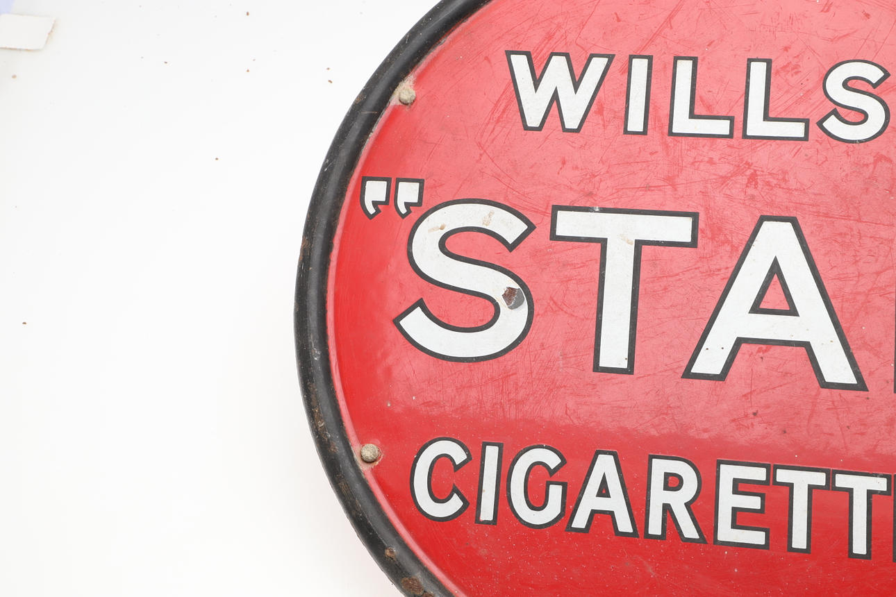 wills star cigarettes enamel sign VINTAGE ENAMEL SIGNS - WAKEFIELD CASTROL OIL & WILLS 'STAR' CIGARETTES.  Miscellaneous - Miscellaneous