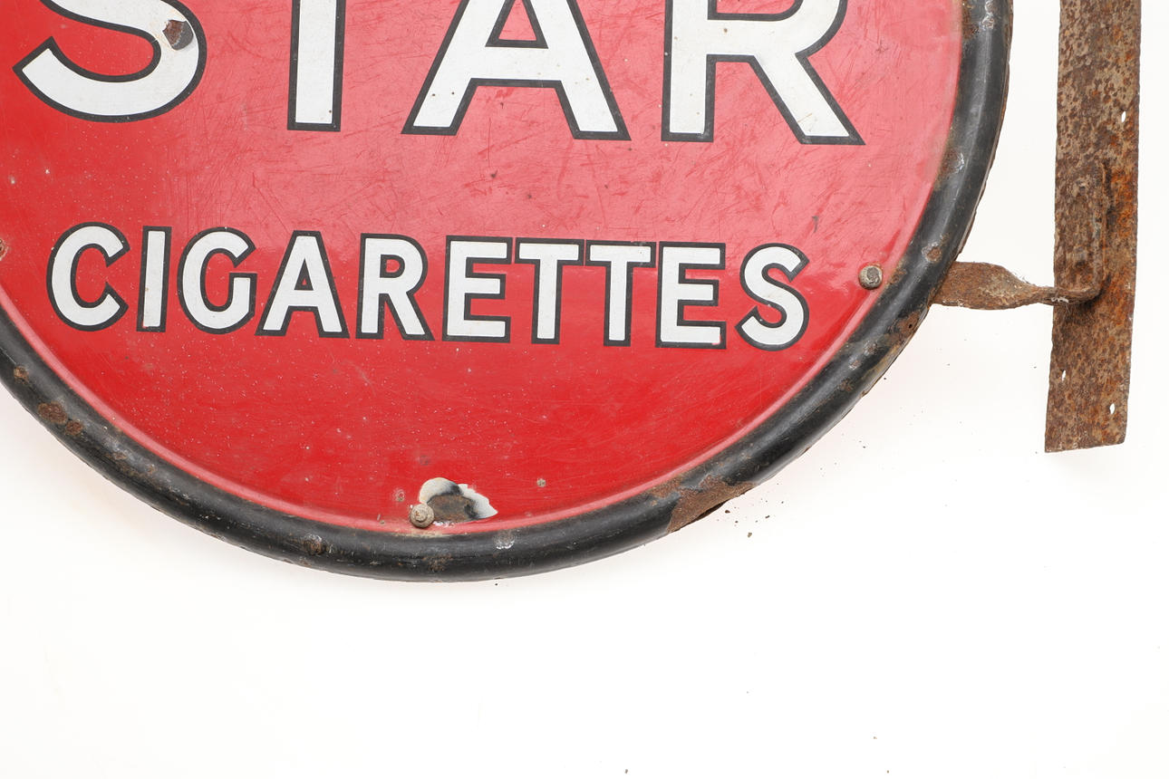 wills star cigarettes enamel sign VINTAGE ENAMEL SIGNS - WAKEFIELD CASTROL OIL & WILLS 'STAR' CIGARETTES.  Miscellaneous - Miscellaneous