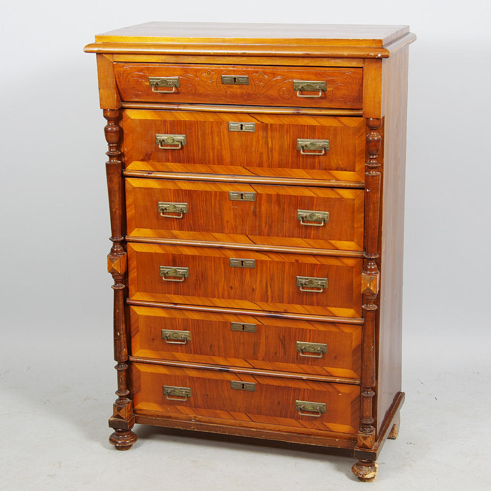 BYRÅ, 6-lådig, mahogny, nyrenässans.