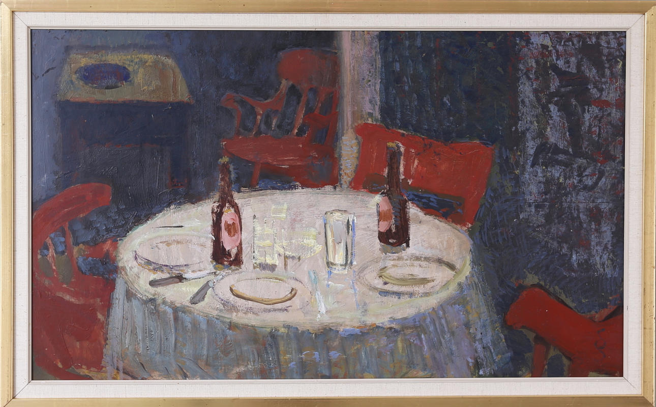 STIG SÖDERSTEN. Interiörmotiv, olja på pannå, signerad.