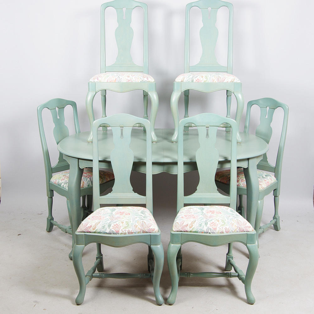 MATSALSGRUPP, grönmålad, rokokostil, GR-möbler.