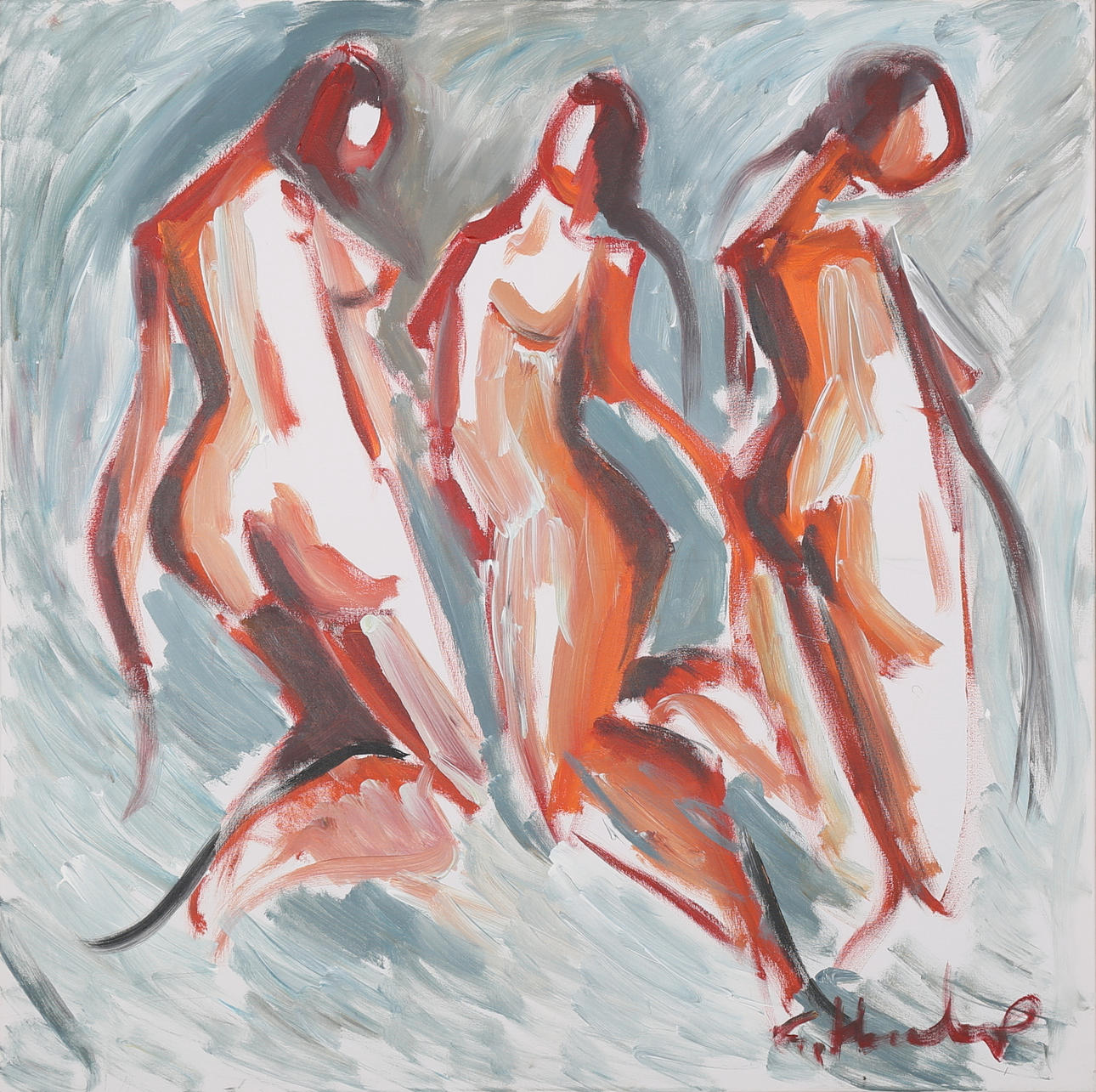 GÖRAN HAUSENKAMP. Modeller i rött, akryl på duk, signerad G Hausenkamp.