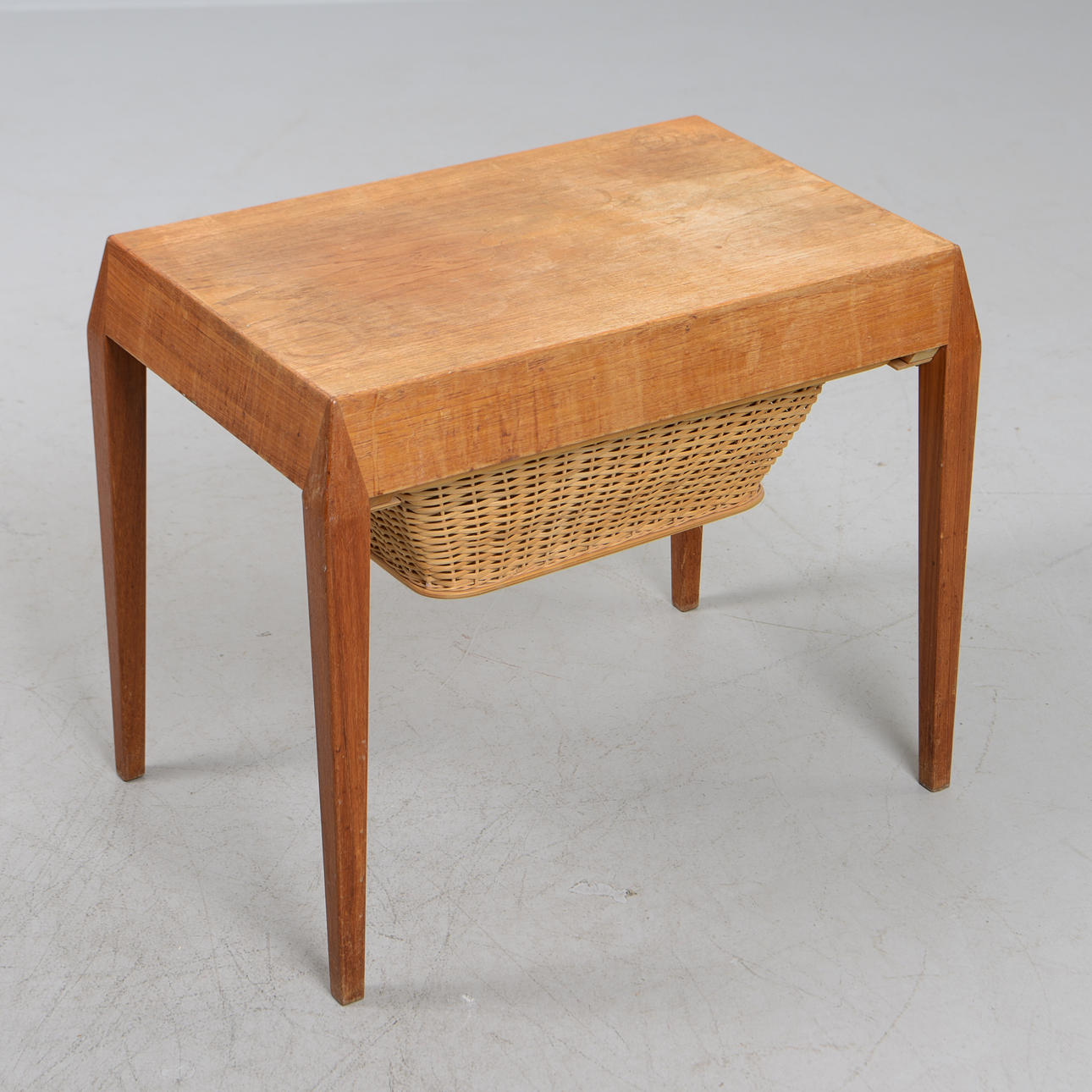 SEWING TABLE with wicker basket, mid 20th century.