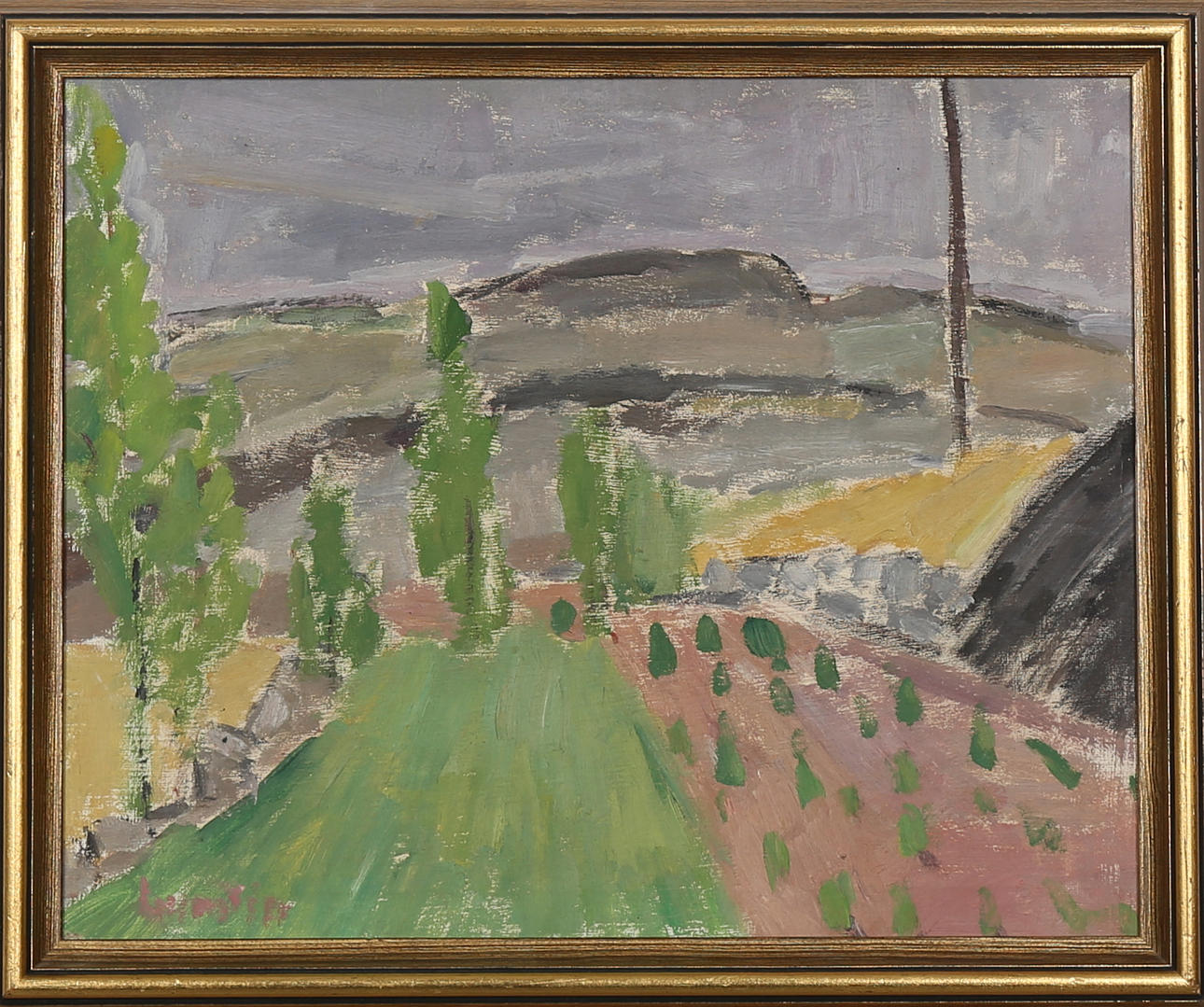 JOHAN ALVAR LUNDIN. De gråa berbergen, Tjörn, olja på pannå, signerad Lundin.