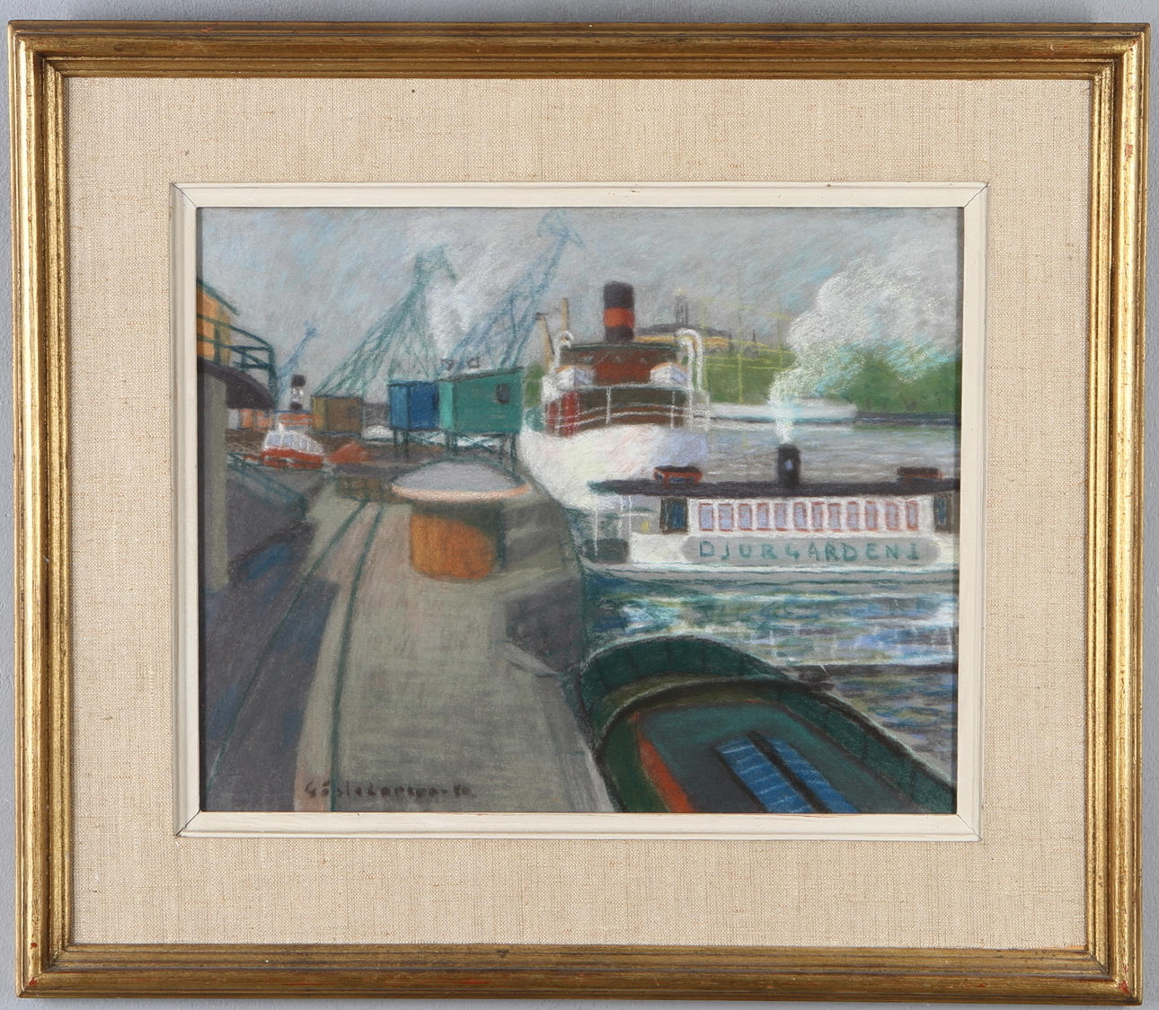 GÖSTA LARSON. Vy från Skeppsbron, pastell, signerad.