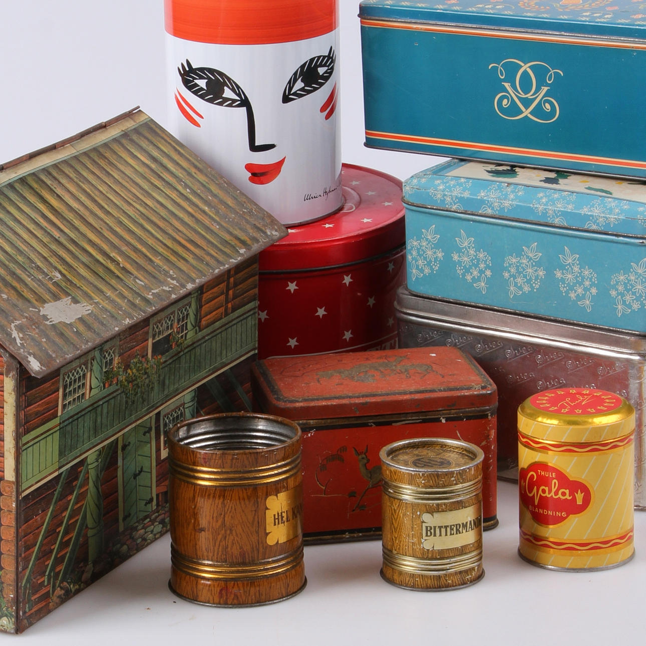 PLÅTBURKAR, 10 st. Delvis Mazetti, Svea och Thule.