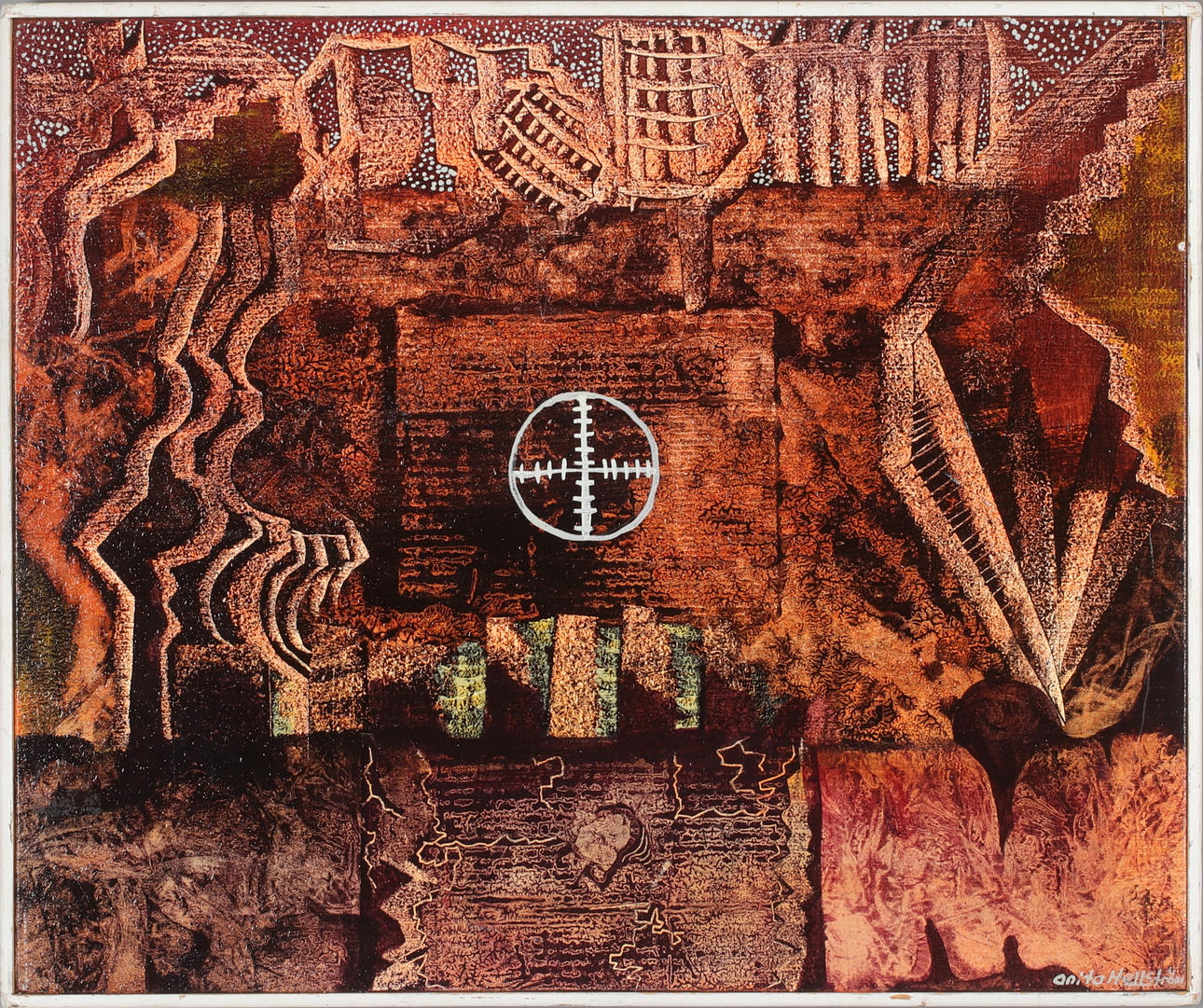 ANITA HELLSTRÖM. “Disembarkation prohibited”, mixed media, on panel, signed.