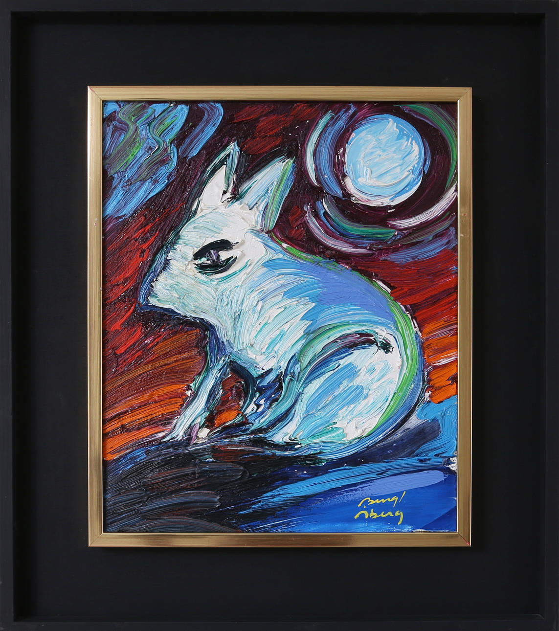 BENGT ÅBERG. "Vargtimmen", Olja på pannå, Signerad.