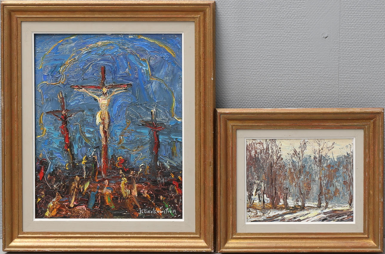 HARALD KLINCKOWSTRÖM. olja på pannå, 2 st, signerade, 1 daterad 56.