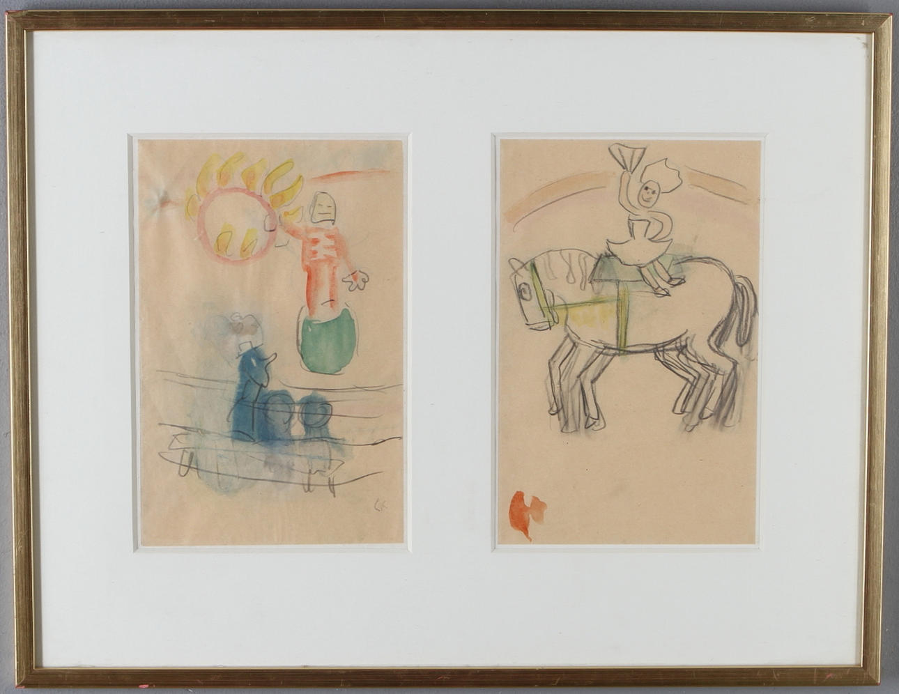 CARL KYLBERG. Cirkusprinsessa, blandteknik på papper 2 st, varav en monogramsignerad.