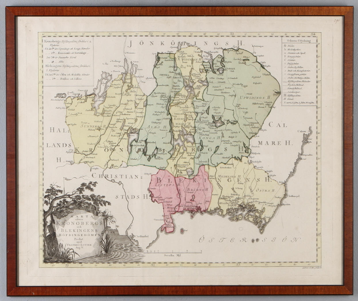 KARTA, Gabriel Lotter, Charta öfwer Kronobergs och Blekingens höfdingedömen, omkring 1800.