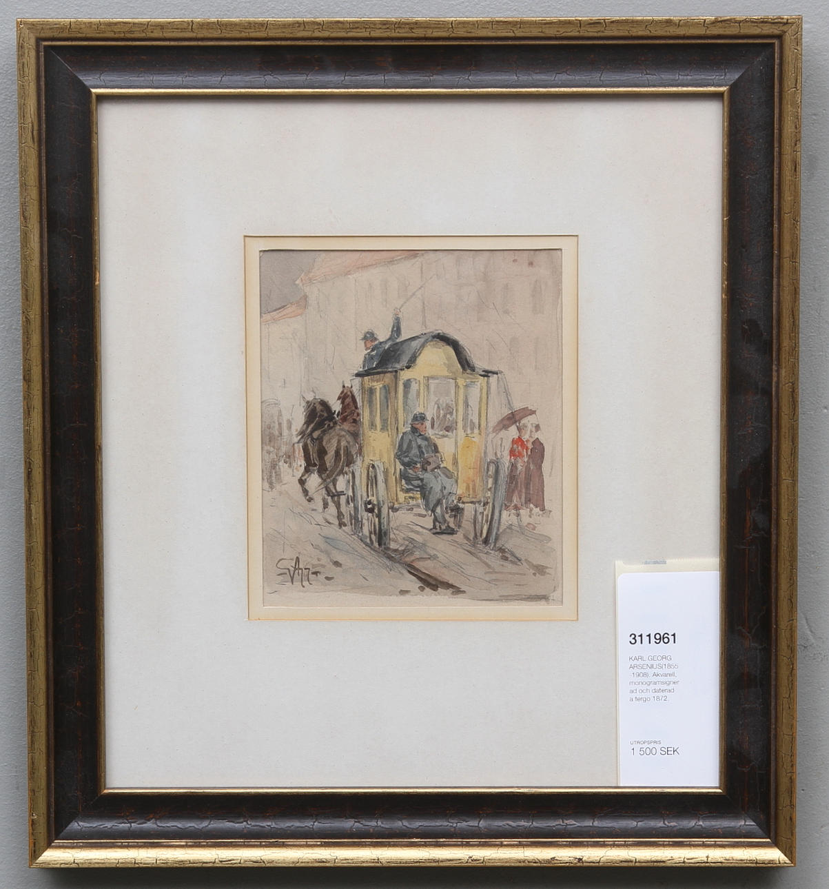 KARL GEORG ARSENIUS(1855-1908). Akvarell, monogramsignerad och daterad a tergo 1872.