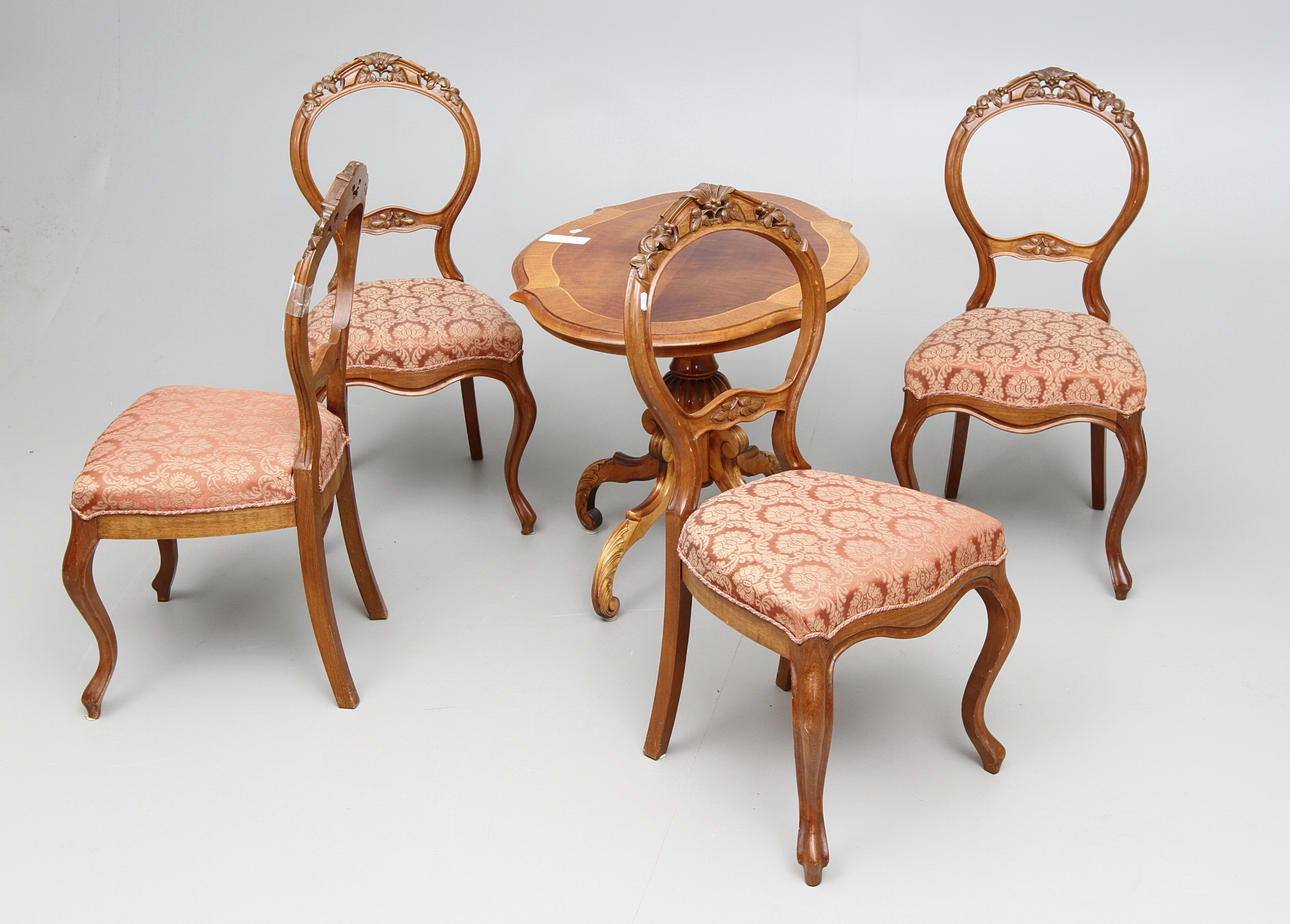 STOLAR, 4 st, samt BORD, rokokostil, 1900-tal.