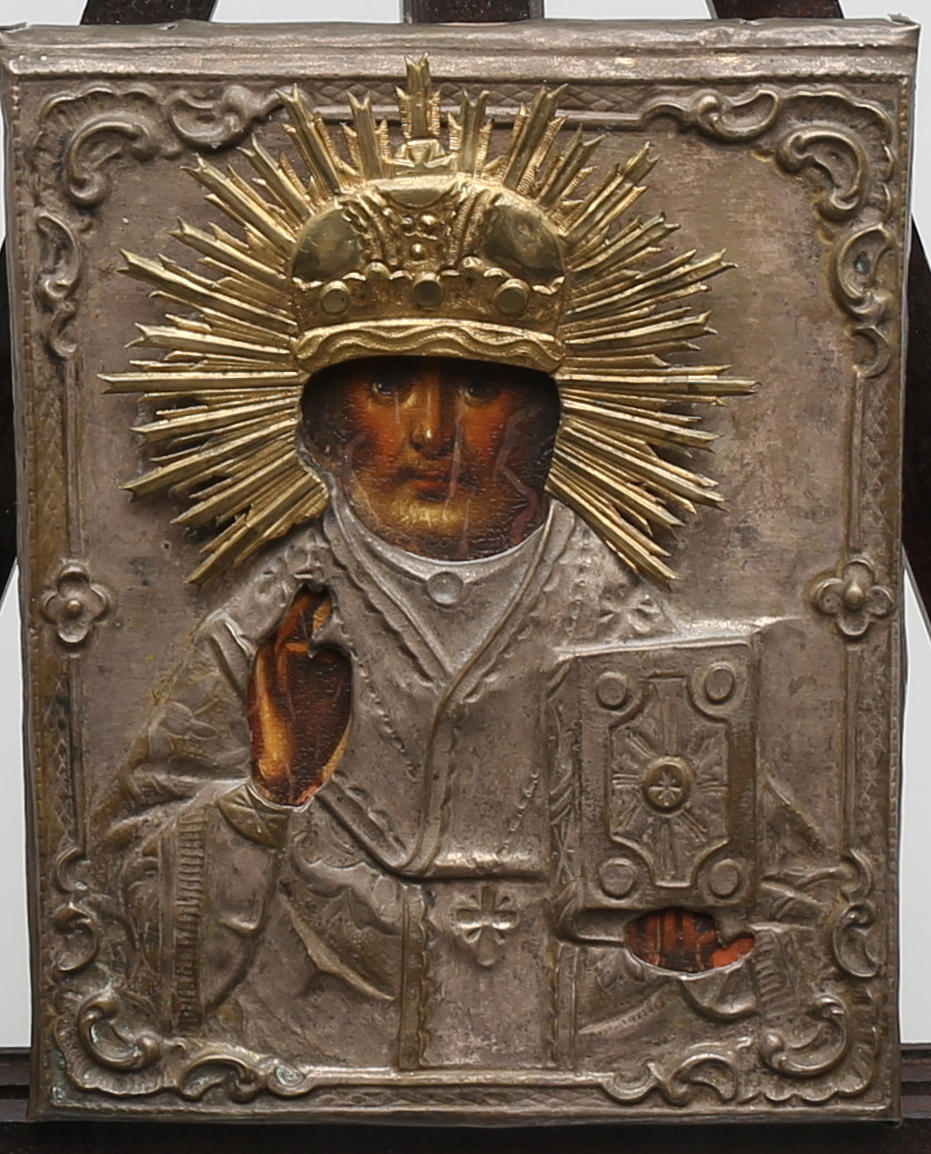 IKON med präglad mässingsplåt, Ryssland ca 1880-tal.