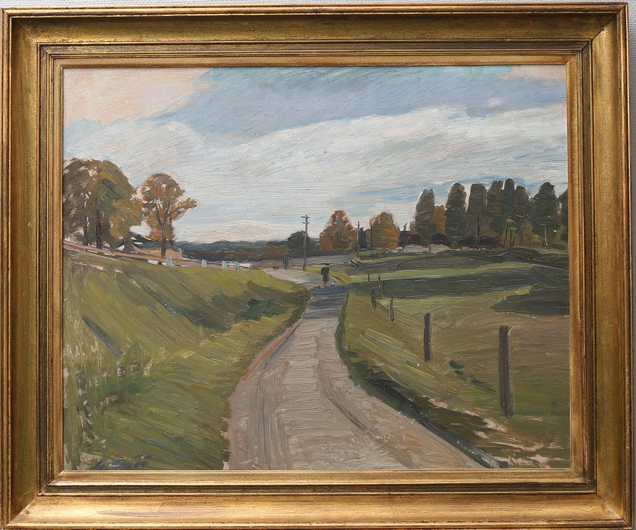 GUSTAF SJÖÖ. "Landsväg Småland", olja på pannå, signerad.