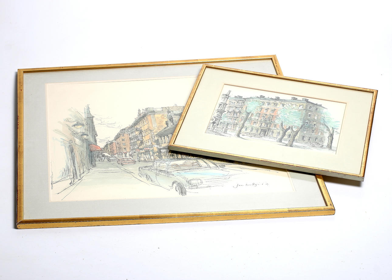 JAN LUNDQVIST. 2 st, Stockholmsmotiv, akvarell, signerad.